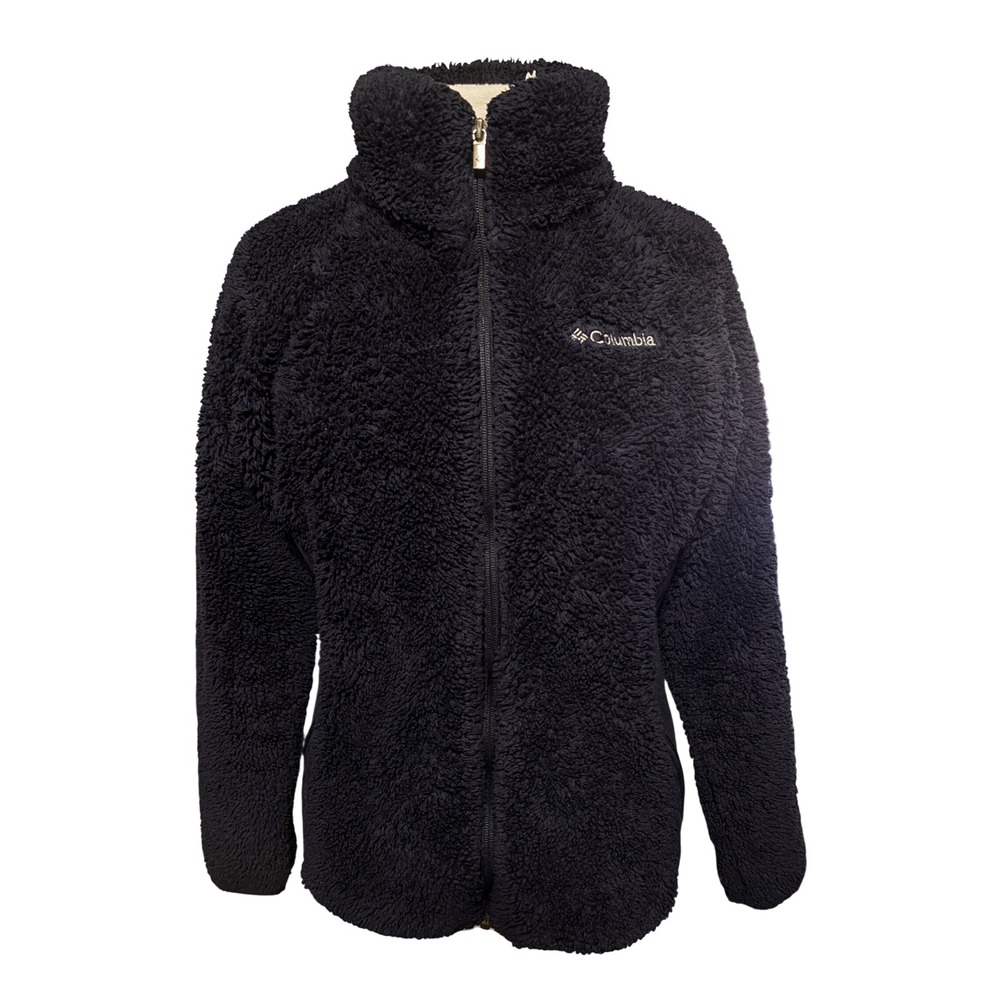 Columbia Sherpa Fleece Jacket Womens Large Black Excellent Fire Side II XL6620